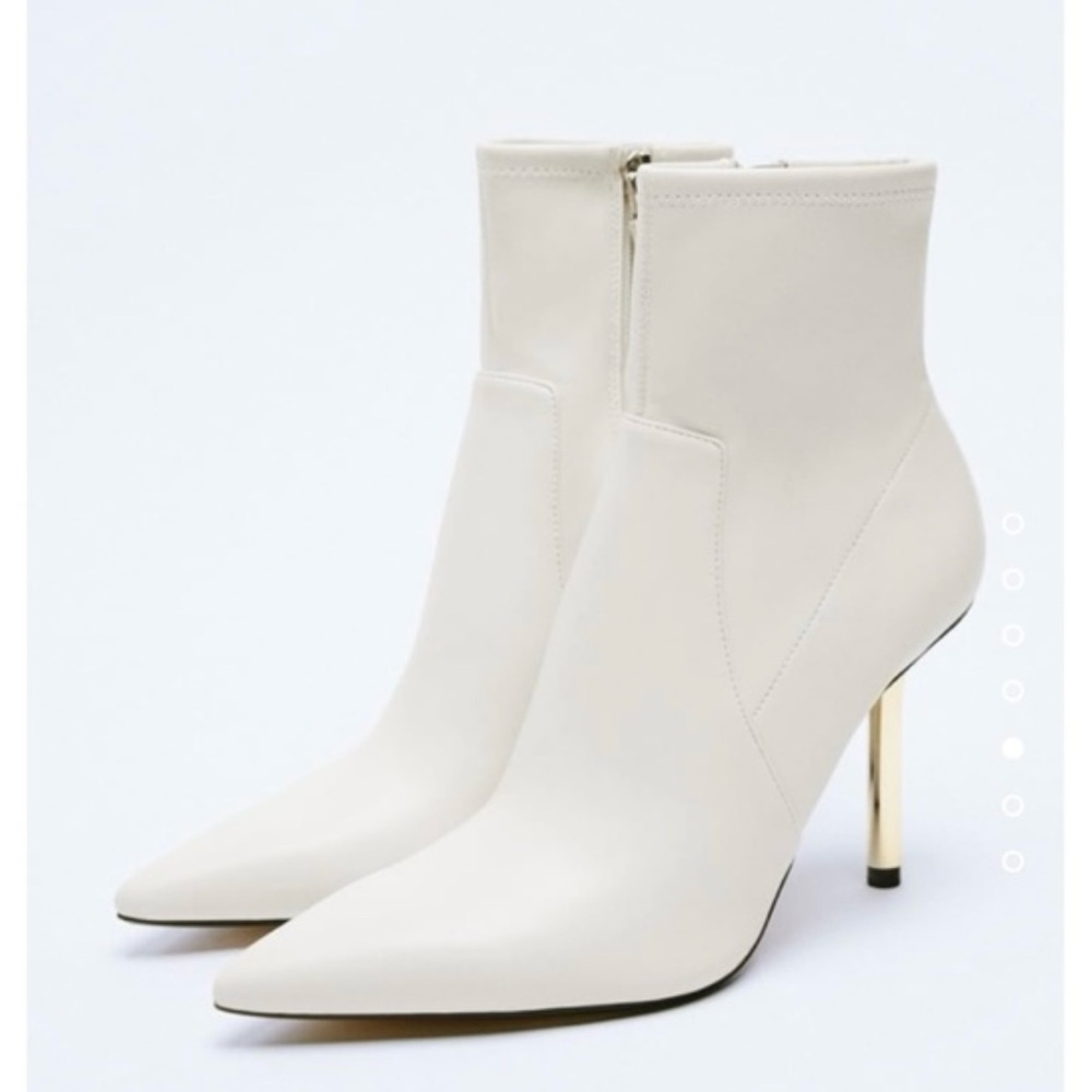 Zara Cream Heeled Boots with Gold Accent